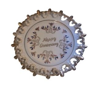 ARDCO Vintage Happy Anniversary Plate, Gold Printing